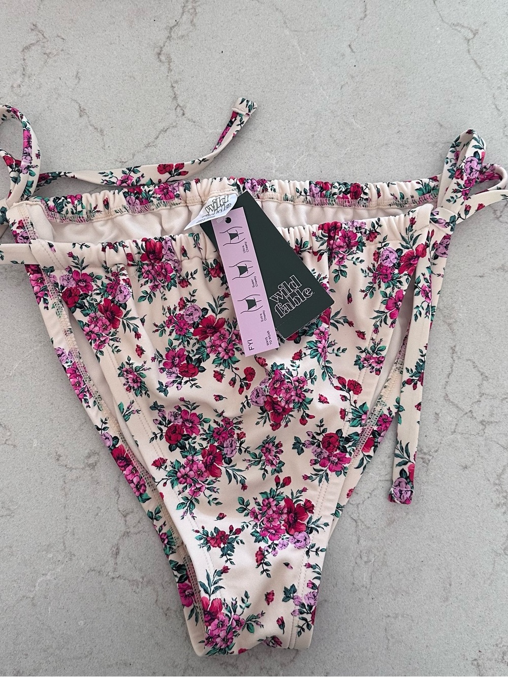 Wild Fable Floral Tie-Side Bikini Bottoms in Cream & Pink
